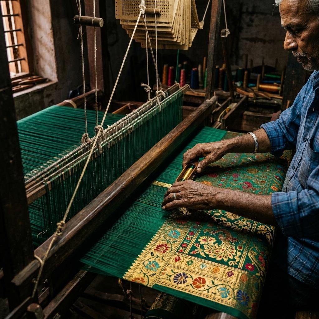 Handloom weaver at work